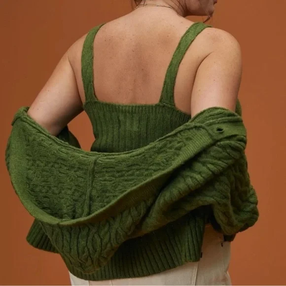 NWT Green Cable Knit Anthropologie Sweater Cropped Tank Top sz XL - Picture 5 of 9
